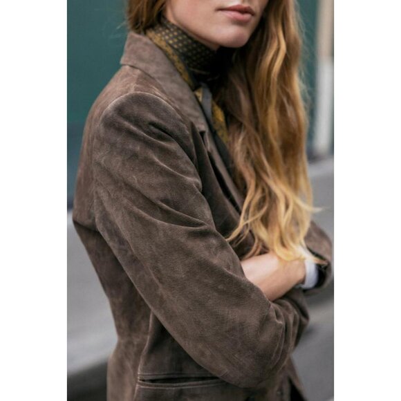 ZARA 100% LEATHER DOUBLE-BREASTED BLAZER - Picture 4 of 7